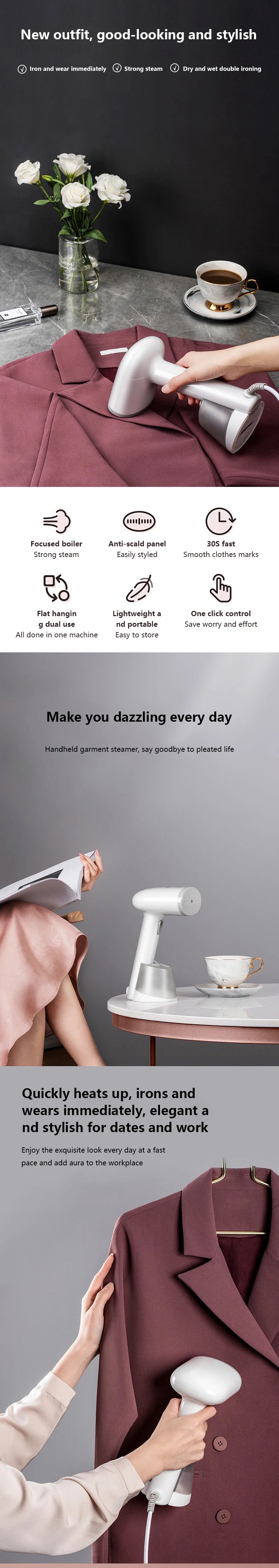 Haier-vaporizador de ropa portátil, limpiador de vapor eléctrico para el hogar, eliminación de ácaros colgantes, vaporizador de mano para ropa