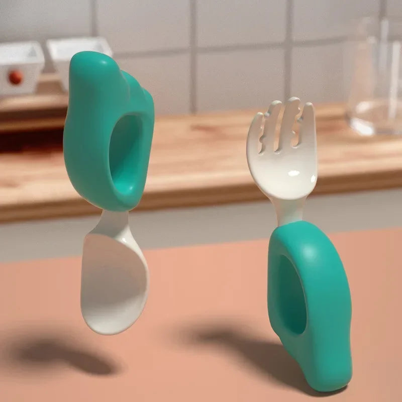 Cuchara, tenedor para bebé, aprender a comer, entrenar, 1-2 años, comer, juego de palillos para bebé, tenedor de comida complementaria, vajilla de plástico