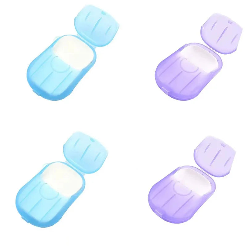 1/4 Caja de Hojas de Jabón Desechables para Viaje, Hojas de Jabón de Papel Mini Amigables con la Piel, Jabón Portátil en Rodajas con Caja para Lavado de Manos