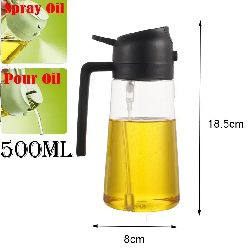 Botella pulverizadora de aceite en aerosol de plástico 2 en 1, 500ml, dispensador de aceite en aerosol, tarro de aceite, vinagrera, barbacoa, cocina, hornear, asar, Picnic, herramienta de cocina