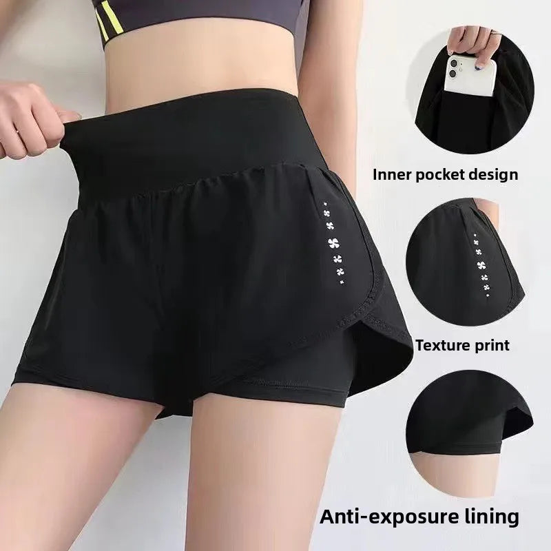 Shorts de Yoga de Dos Piezas (Falsos) para Mujer, Secado Rápido, Anti-Transparencia, Shorts Deportivos de Verano
