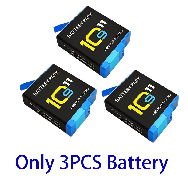 Batería de 2000mAh para GoPro Hero 11 10 9, paquete de batería de iones de litio, almacenamiento de batería de cámara de movimiento para baterías recargables GoPro Hero9