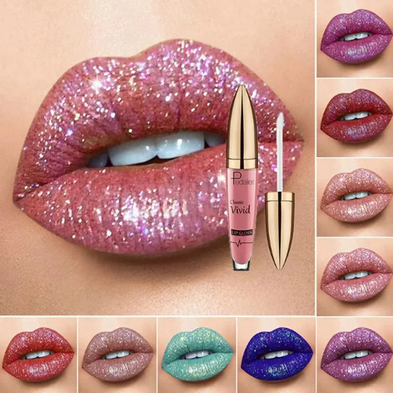Lápices labiales líquidos con purpurina mate, brillo de labios brillante con diamantes, resistente al agua, brillo de labios de larga duración, Maquillaje de tinte de labios para mujer