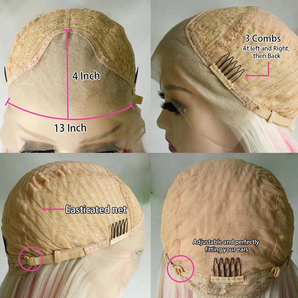 Resaltar Rubio degradado cuerpo onda peluca con malla Frontal con flequillo 13x4 HD peluca Frontal de encaje para mujeres sintético de alta calidad uso diario