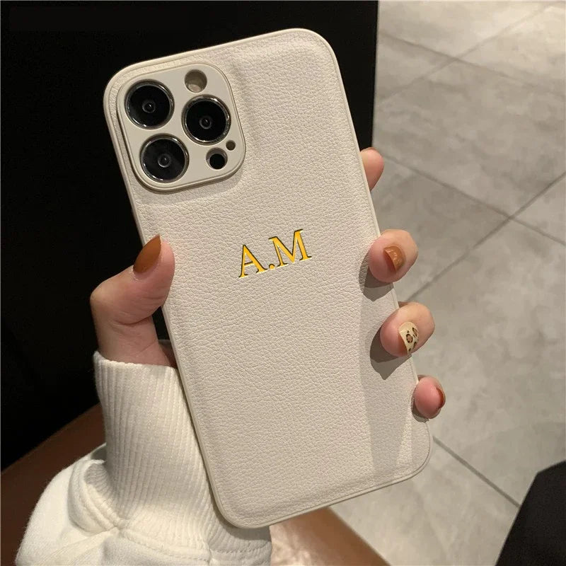 Funda Personalizada para iPhone 17 Pro Max 16 15 14 Plus 13 12 11 17Air, de Cuero PU de Lujo, con Iniciales y Nombre Personalizados, para Regalo
