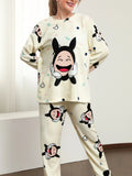 Conjunto de Pijama de Felpa Polar para Mujer – Suave, Cálido y Acogedor, Ideal para Otoño e Invierno, Pijama Largo de Manga Larga y Pantalón Estampado