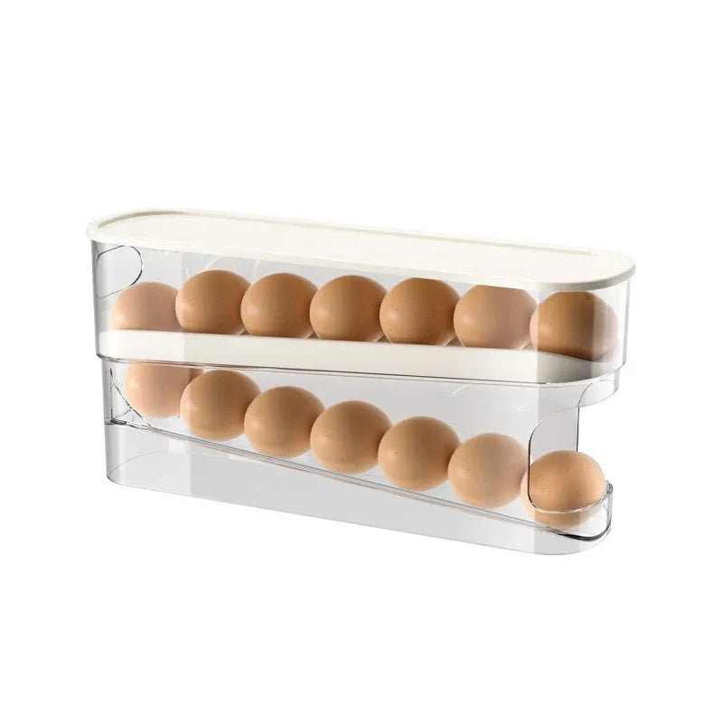 Caja de huevos tipo diapositiva, doble rodillo automático para huevos, puerta lateral para refrigerador, almacenamiento de huevos, soporte para huevos para encimera de cocina