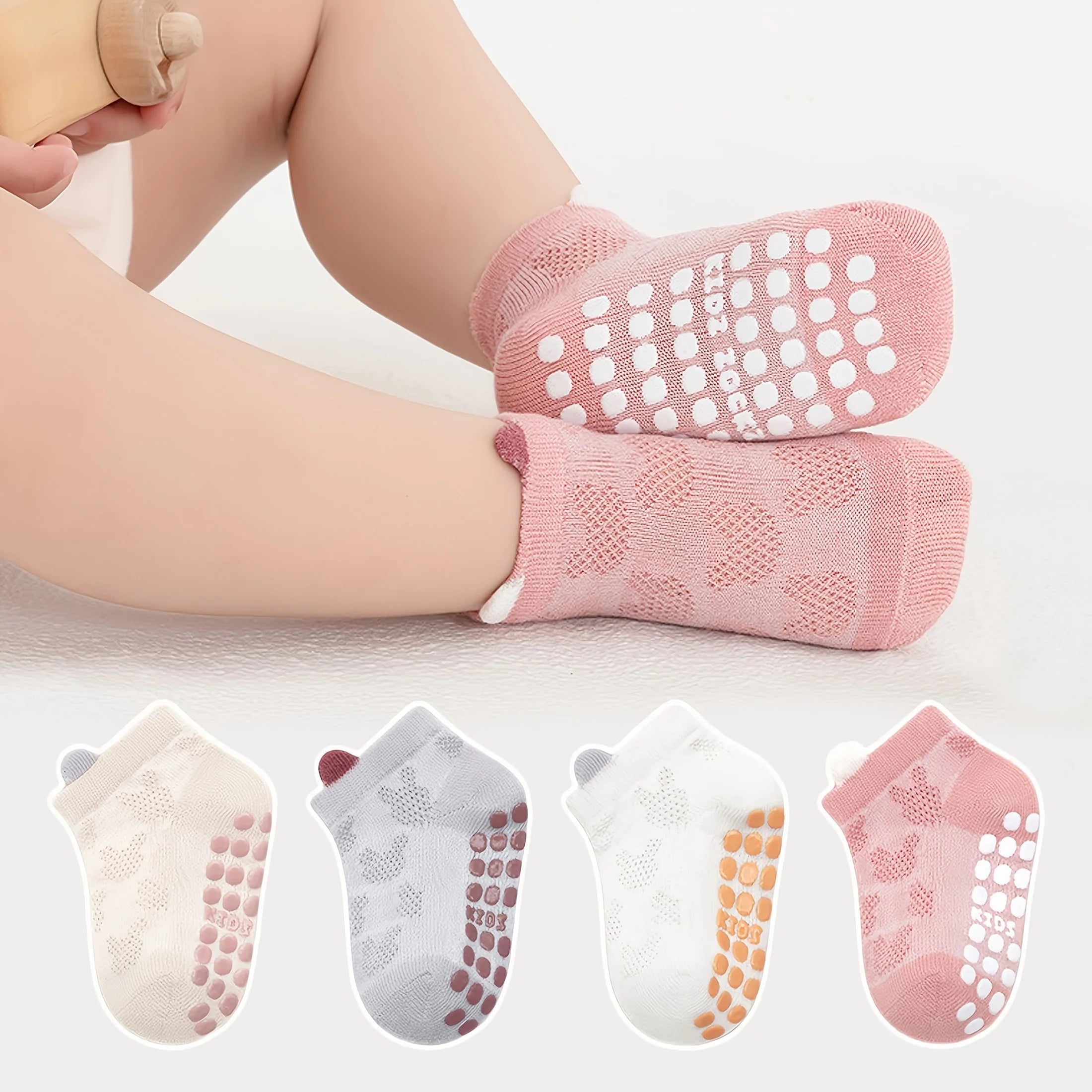 Paquete de 8 calcetines para bebé con diseño de malla, transpirables, antideslizantes, calcetines de interior con suela suave para niñas, color sólido, versátiles, adecuados para la vida diaria informal