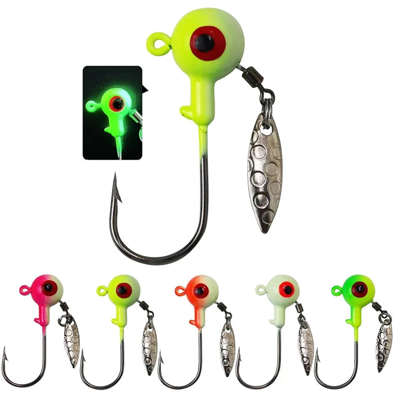 Cabezas de jig para pesca en agua dulce, señuelos, cabezas de jig con ojo, 20 unidades, anzuelos pintados, jigs de pesca para lubina/crappie, 1/8, 3/16, 1/4, 3/8 oz