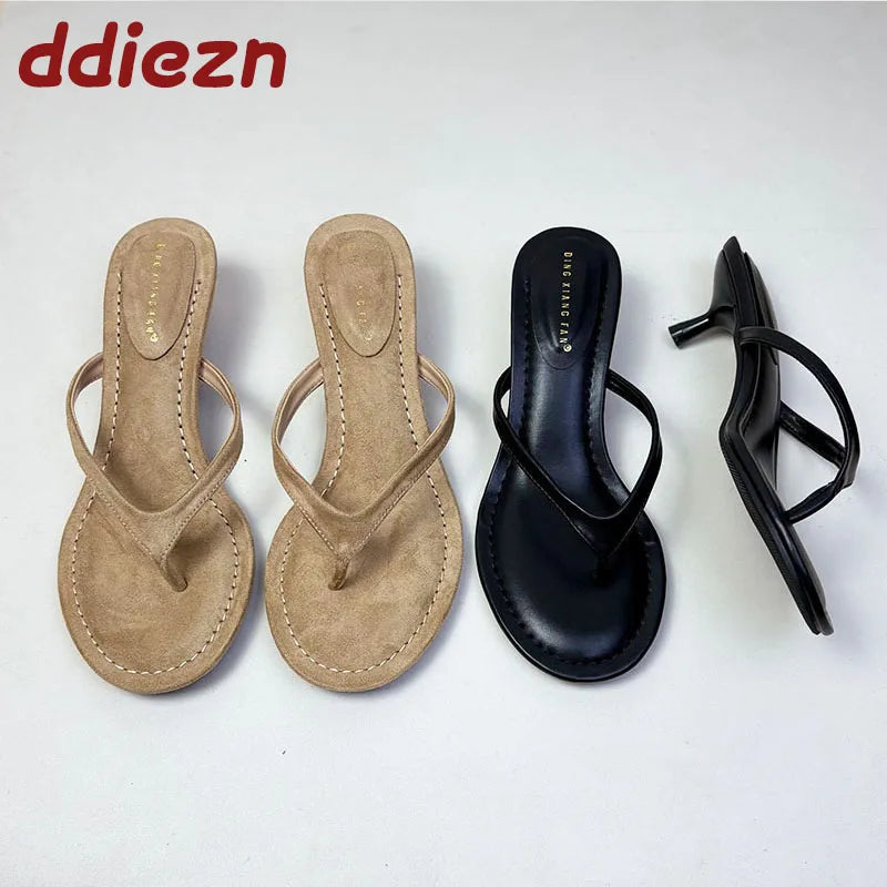 Sandalias de tacón fino para mujer, estilo chanclas, con punta redonda, para primavera y verano