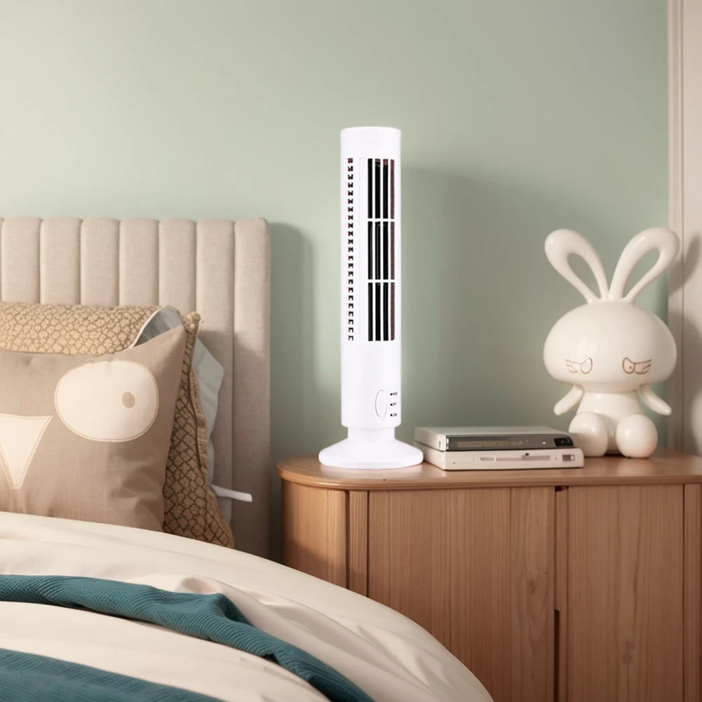 Ventilador de torre LED de 2,5 W, 38CM/33CM, sin hoja, 2 velocidades, ventilador de torre de pie, ventilador de suelo eléctrico portátil para sala de estar, dormitorio y oficina