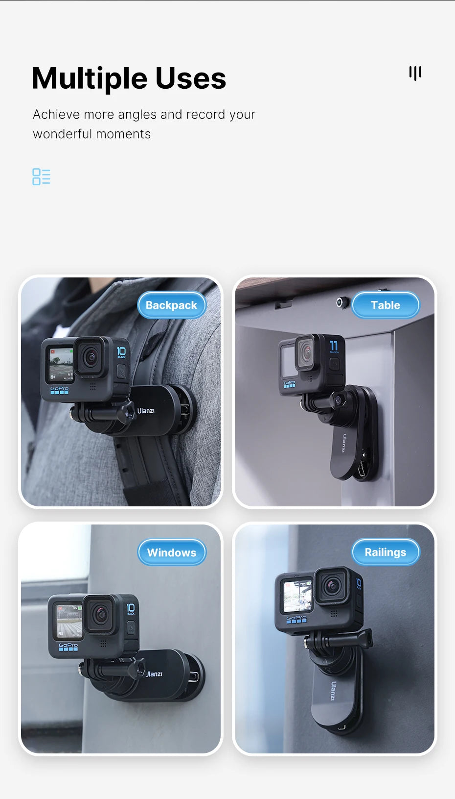 Ulanzi Go-Quick II Soporte magnético para correa de mochila de liberación rápida para Gopro para DJI OSMO para sistema QR de cámara de acción Insta360
