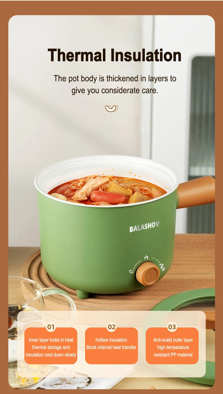 Olla eléctrica, aparato de cocina de doble capa para el hogar, olla caliente, calentador de sopa, cocina multifunción, Mini sartén antiadherente