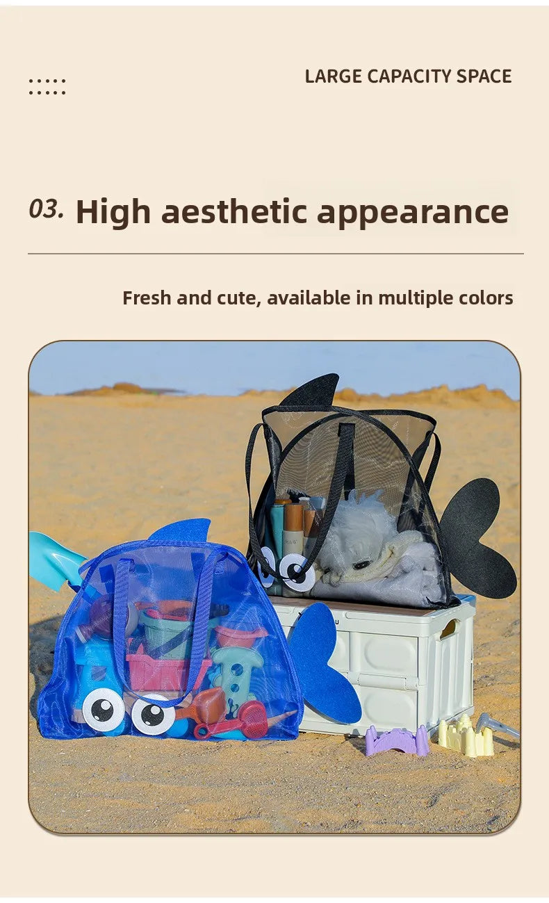 Bolsa de playa bonita de gran capacidad, juguete de excavación de arena, bolsa de malla plegable portátil para viajes en la playa, almacenamiento de deportes al aire libre, novedad de 2025