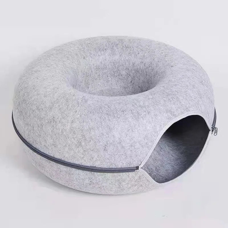 Cama Túnel para Gatos de Interior, Desmontable y Lavable, Cueva de Fieltro para Gatos, Escondite Interactivo, Nido de Descanso, Apto para Viviendas con Múltiples Gatos