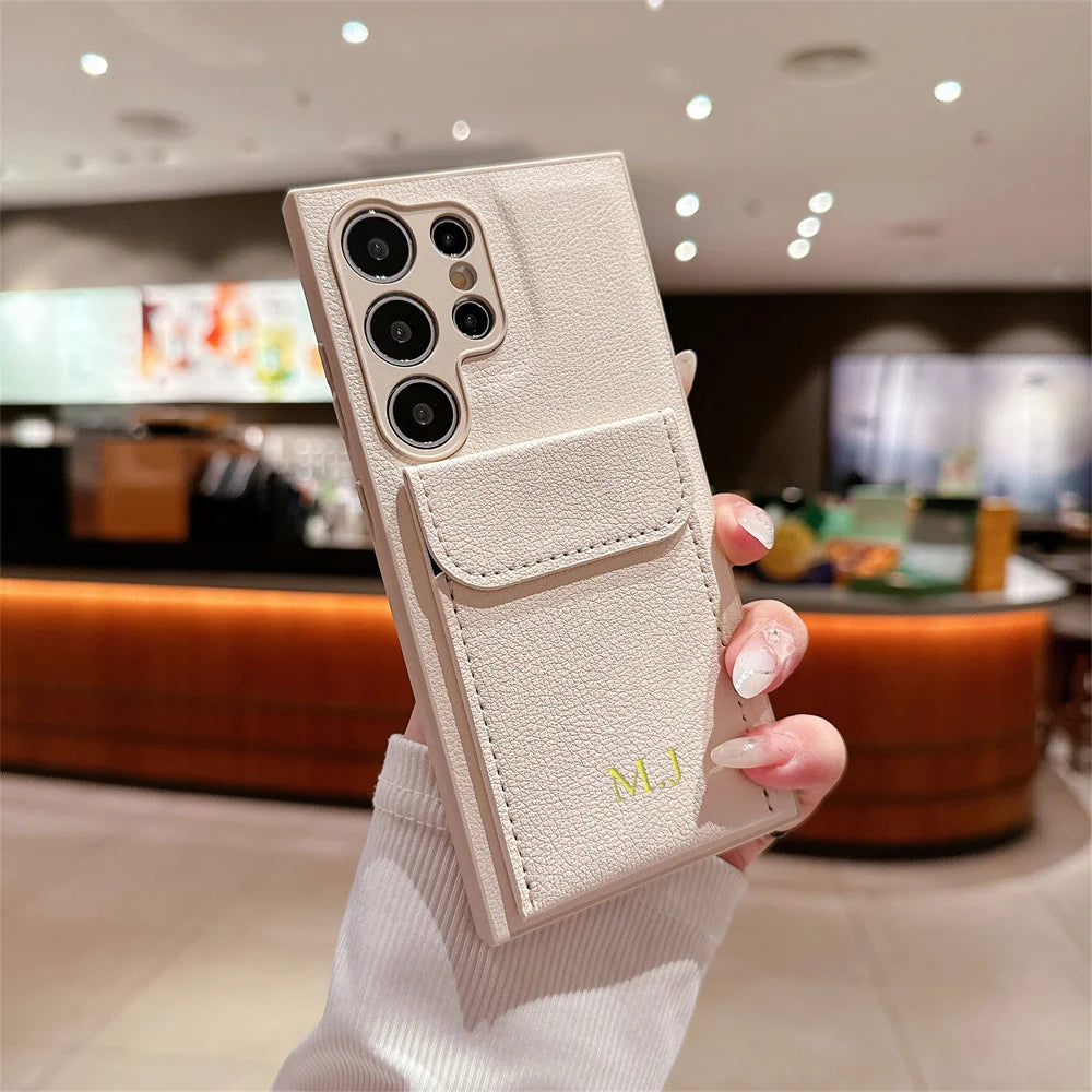 Personalizado personalizar letras de nombre para Samsung S25 S24 Ultra S21 S22 S23 Plus fundas tarjetero ranura Funda de cuero