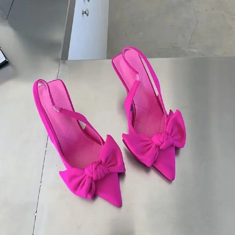 Zapatos cómodos para mujer, sandalias con tacones de aguja, pajarita, traje de verano para mujer, color morado, talla grande, nuevas niñas, puntiagudos bajos, altos, negros grandes