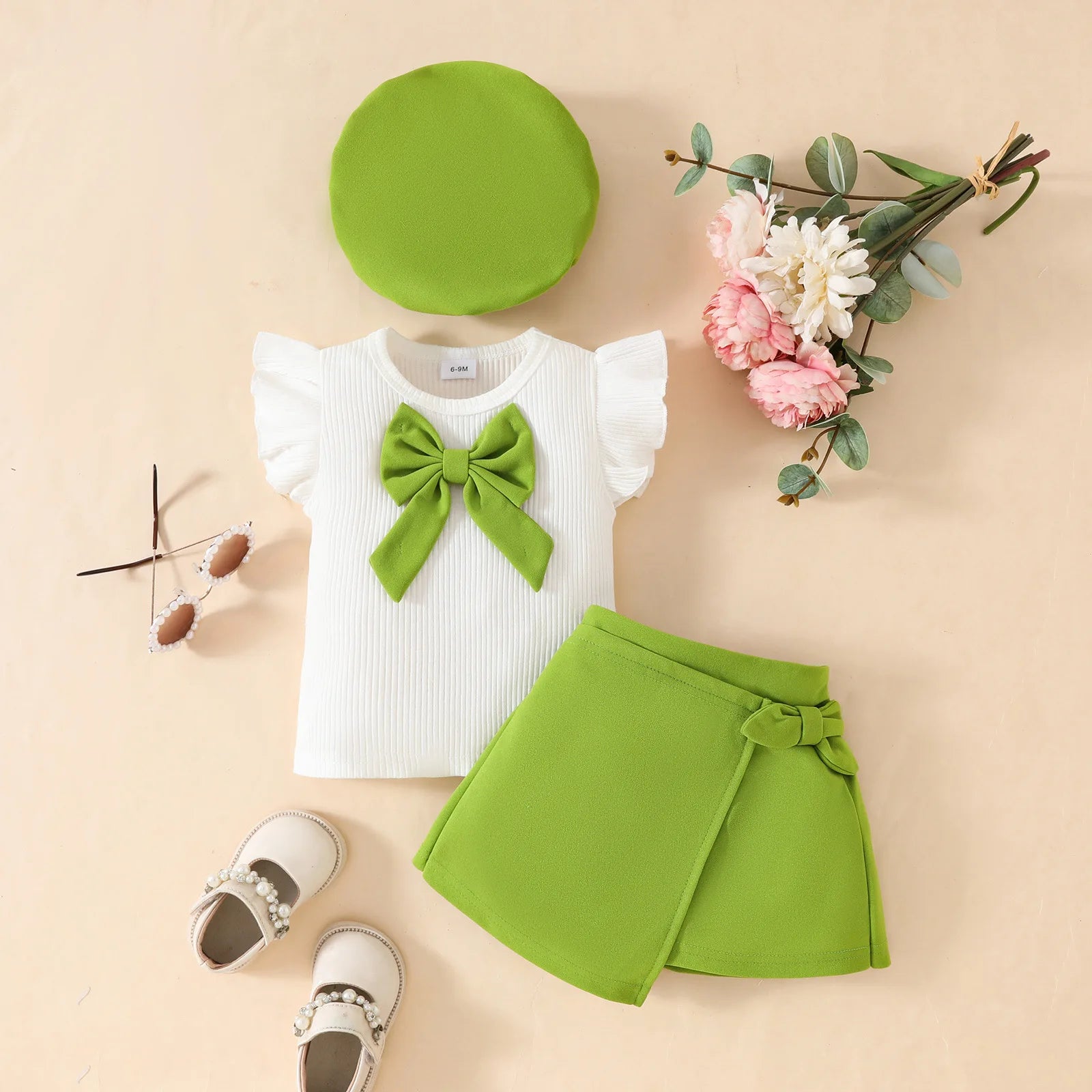 Conjunto de ropa de Año Nuevo para niñas de 0 a 3 años, Top de manga larga con lazo grande, falda Irregular y boina, ropa de Navidad para niños pequeños de 3 uds.