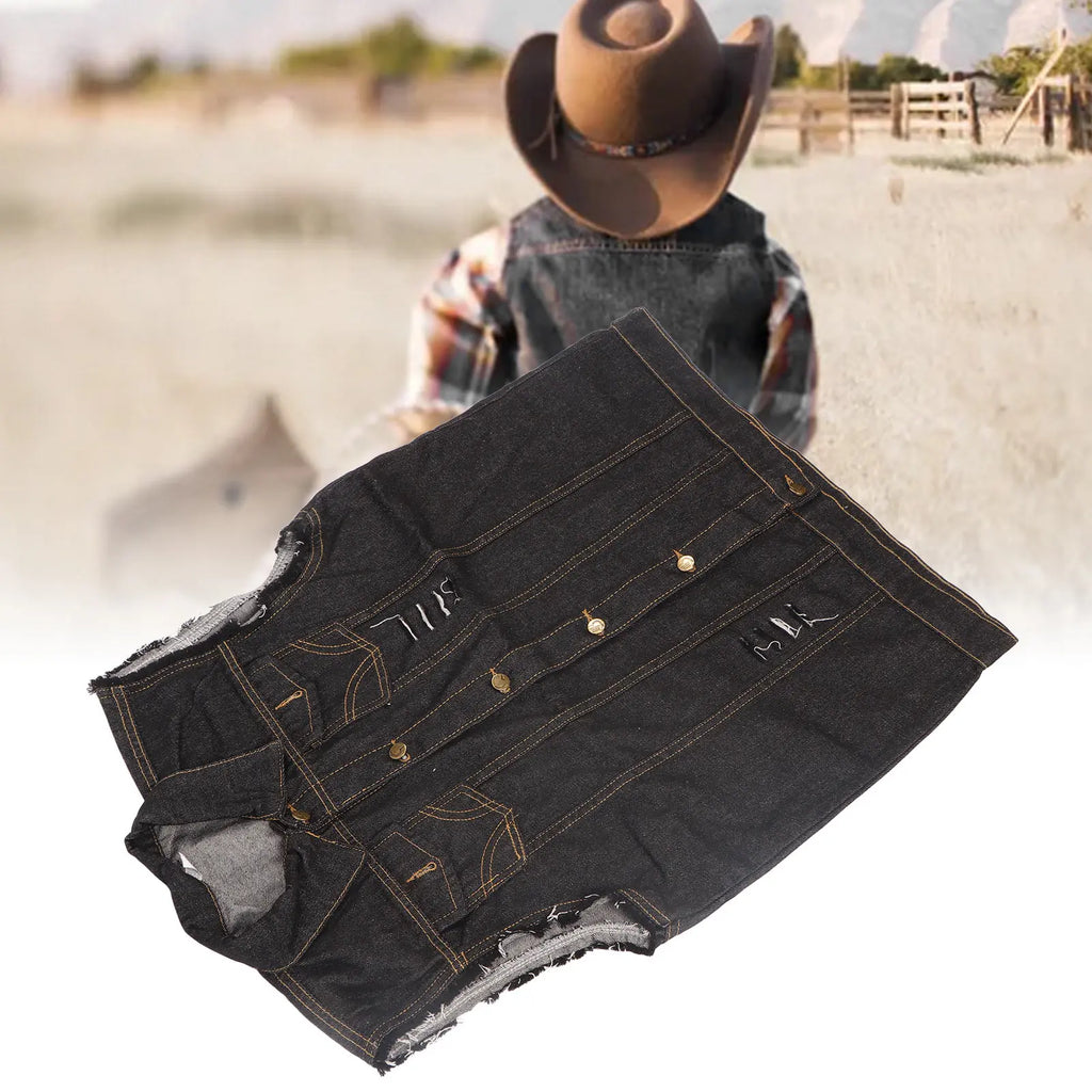 Chaleco Vaquero para Hombre, Cuello Vuelto, Sin Mangas, de Moda, con Botones, Estilo Casual