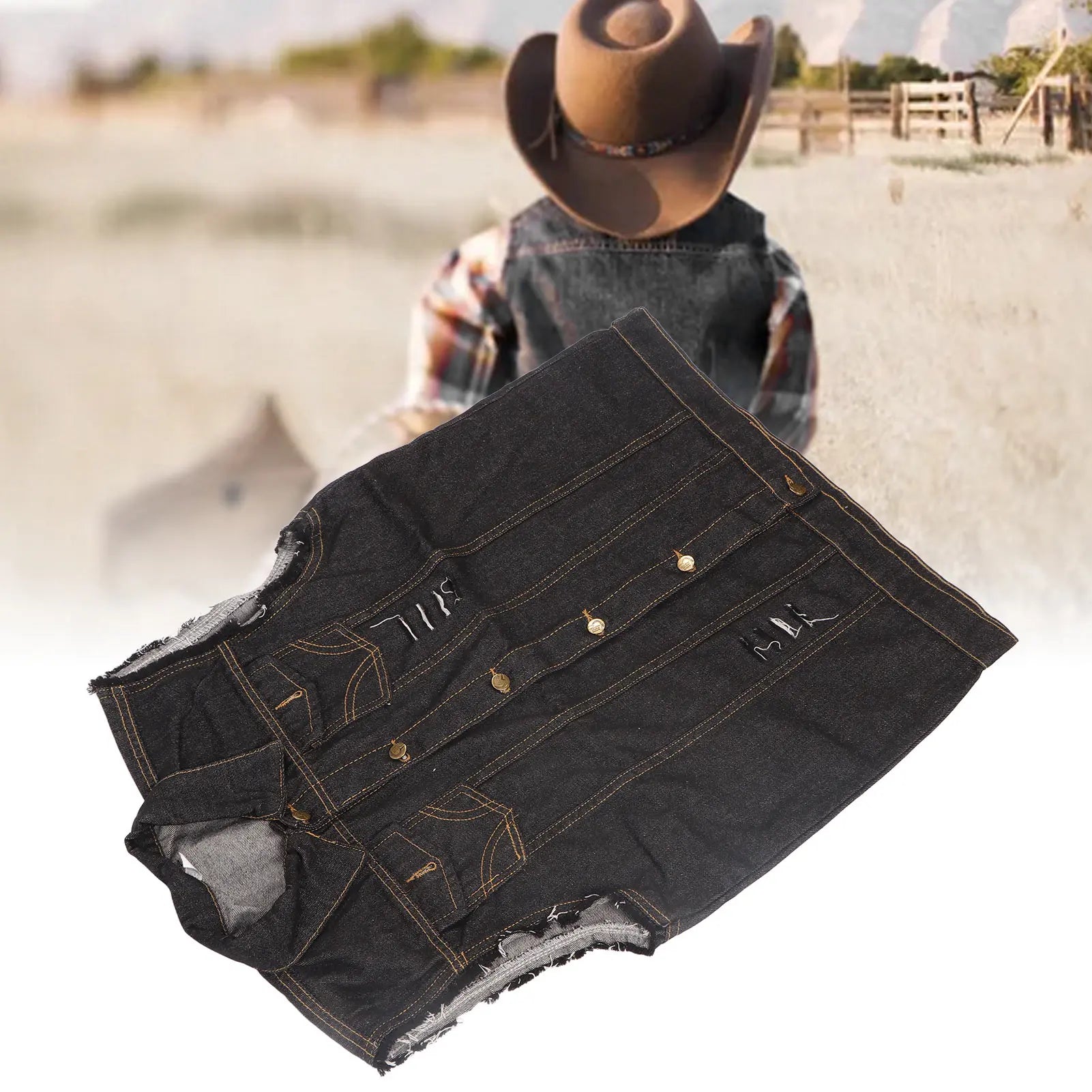 Chaleco Vaquero para Hombre, Cuello Vuelto, Sin Mangas, de Moda, con Botones, Estilo Casual