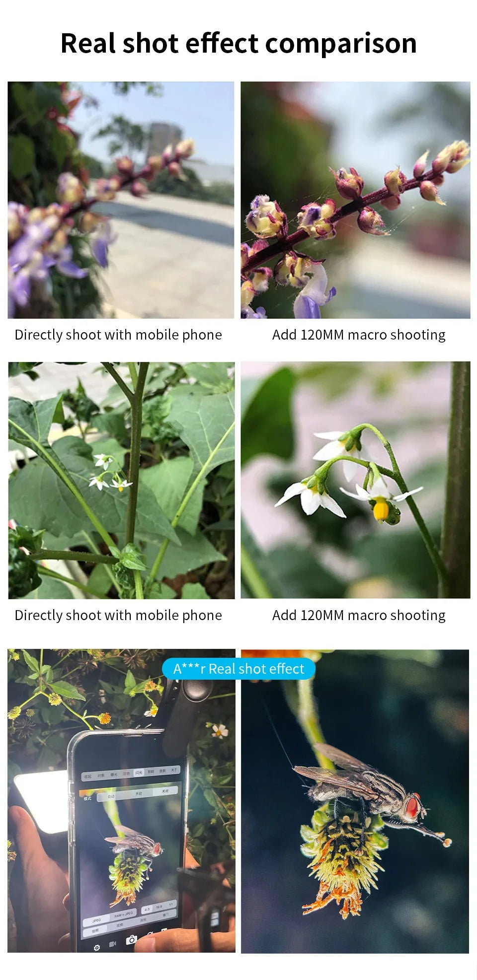 MARTVSEN Lente macro de 120 mm, lente fotográfica de cámara con clip universal súper macro profesional 5K HD 10x para iPhone Samsung Android