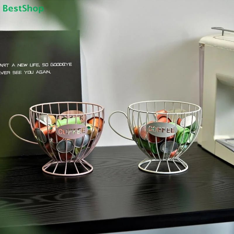 ♥ Soporte para Cápsulas de Café de Metal en Forma de Copa (Dorado/Negro) - Estante de Almacenamiento de Alambre para Cápsulas Nespresso, Organizador de Encimera de Cocina