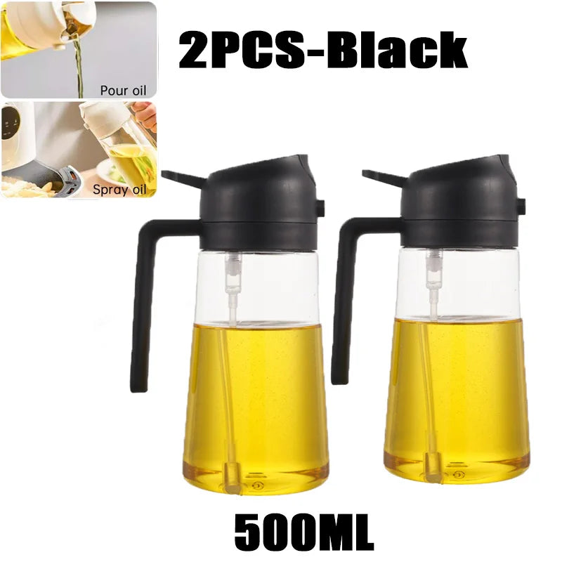 Botella pulverizadora de aceite en aerosol de plástico 2 en 1, 500ml, dispensador de aceite en aerosol, tarro de aceite, vinagrera, barbacoa, cocina, hornear, asar, Picnic, herramienta de cocina