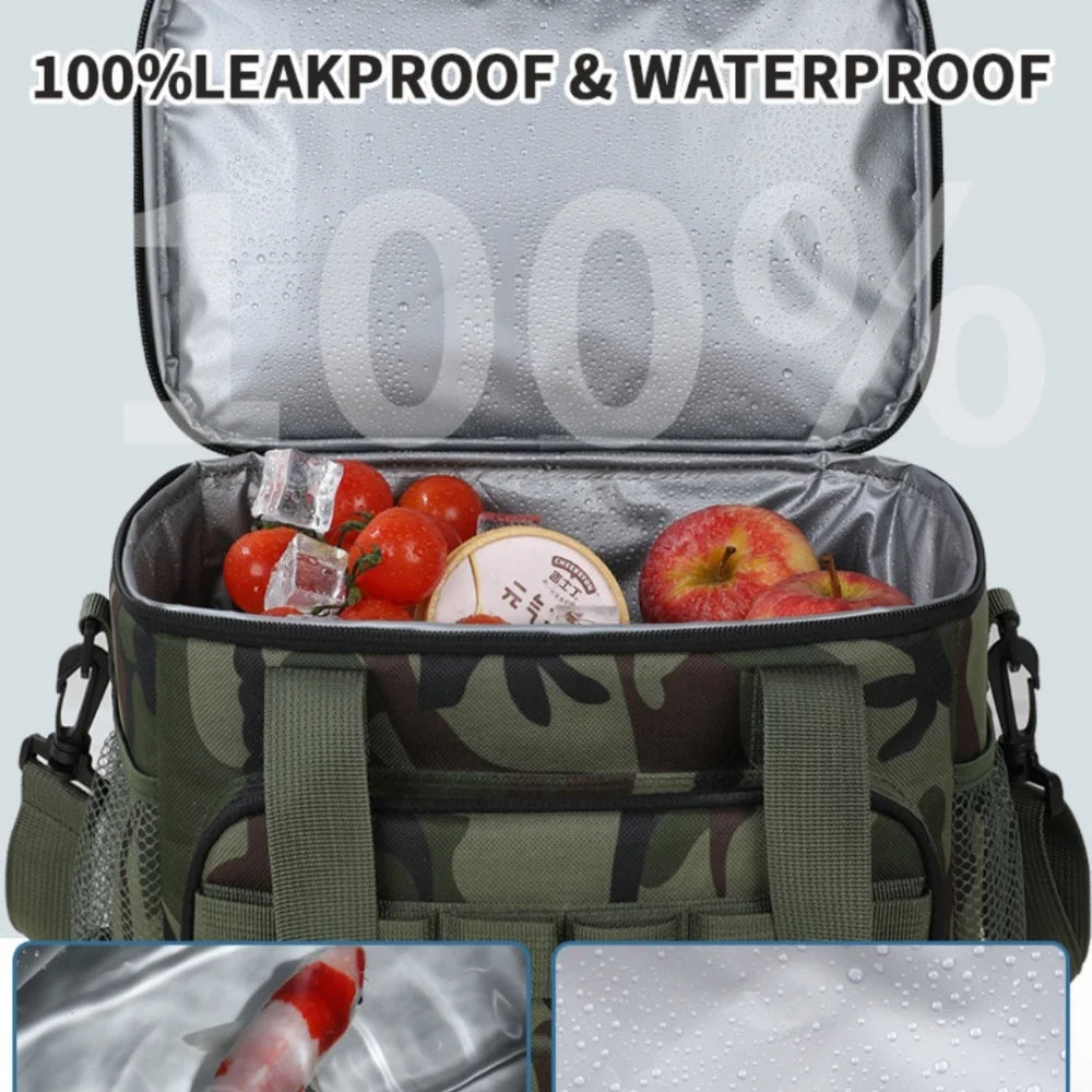 Bolsa de almuerzo térmica táctica de gran capacidad de camuflaje, bolsa de hielo portátil duradera con aislamiento a prueba de fugas para exteriores