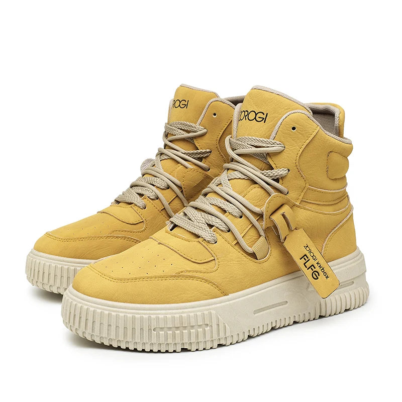 Botines de Cuero de moda, zapatillas de Skate para hombre, cómodas, antideslizantes, suela resistente al desgaste, botas de invierno, zapatos informales de calle Preppy