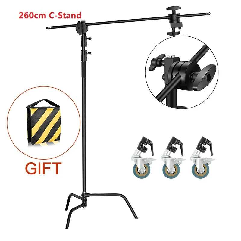 Kit de soporte C de acero inoxidable, soporte de luz con bolsa de peso, accesorios de estudio fotográfico, varilla de extensión, brazo cruzado de 2,49 M de longitud