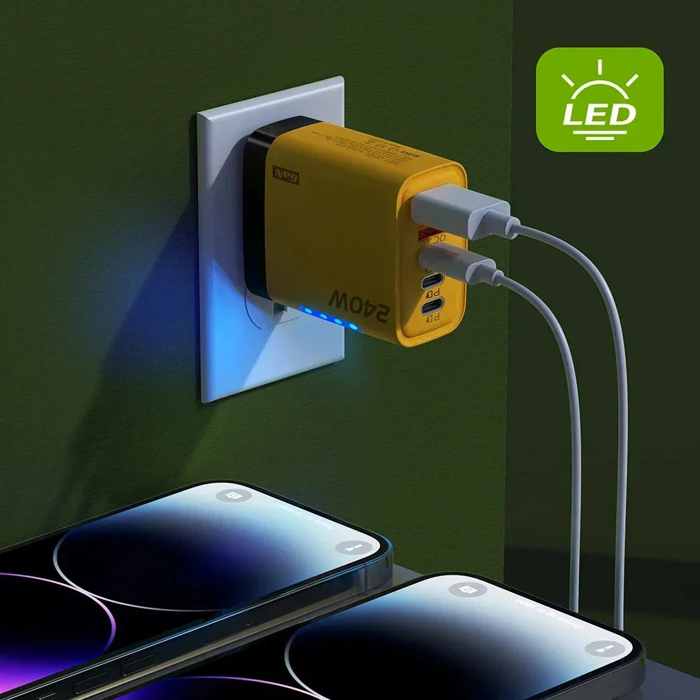 Cargador USB C GaN 5 en 1 de 240W, adaptador de carga rápida para teléfono, PD QC3.0, enchufe europeo/estadounidense/británico, cargador de pared para iPhone, Samsung, Xiaomi