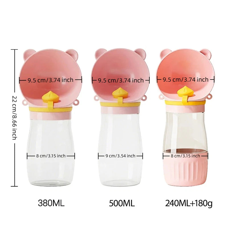 Botella de Agua Portátil para Perros con Correa para el Hombro, 2 en 1, Bebedero para Mascotas, Dispensador de Comida para Perros Pequeños y Grandes, Suministros para Yorkies