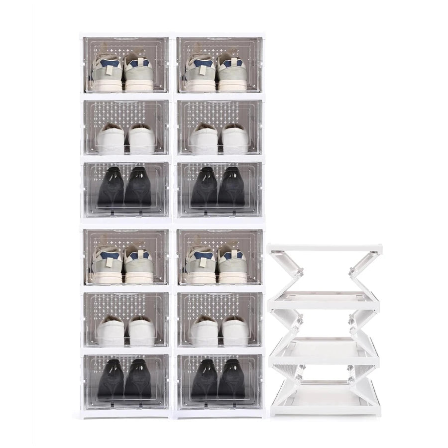 Zapatero apilable de plástico transparente, caja de almacenamiento de zapatillas, organizador de zapatos plegable, a prueba de polvo, gabinete de ahorro de espacio