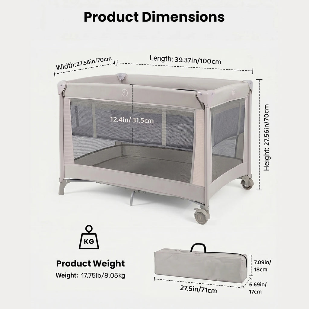Cuna de Viaje Plegable con Colchón Suave, Ruedas y Bolsa de Transporte, Plegado Rápido y Compacto para Uso en Interiores y Exteriores para Recién Nacidos y Niños Pequeños