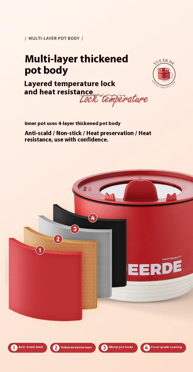 Olla calefactora eléctrica portátil, cocina multiusos de 1,5 l con tapa, Control automático de temperatura, cocina rápida para fideos instantáneos
