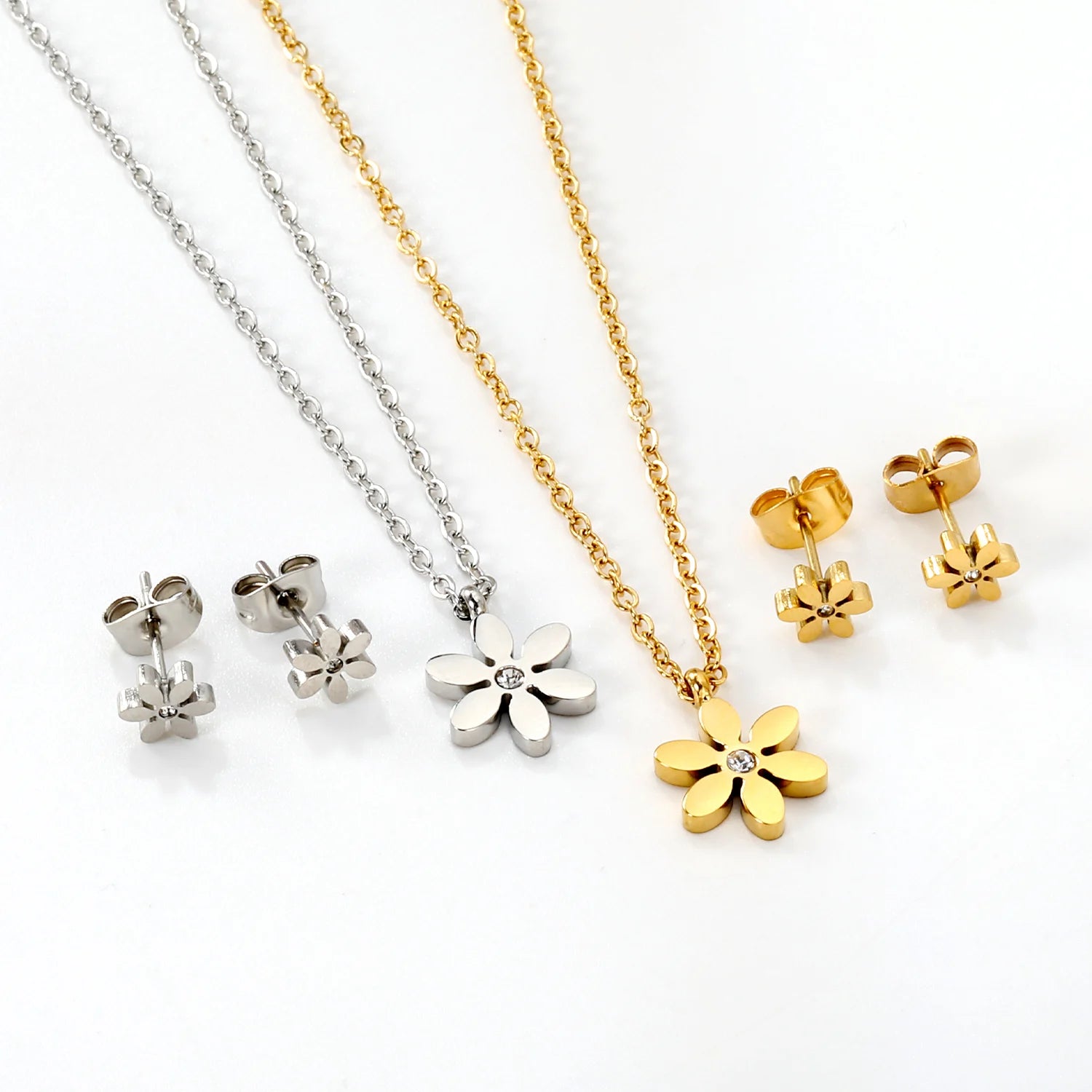 ASONSTEEL-collar con colgante de circonia y flor de corazón brillante para mujer, conjuntos de joyería de acero inoxidable, regalos delicados para uso diario