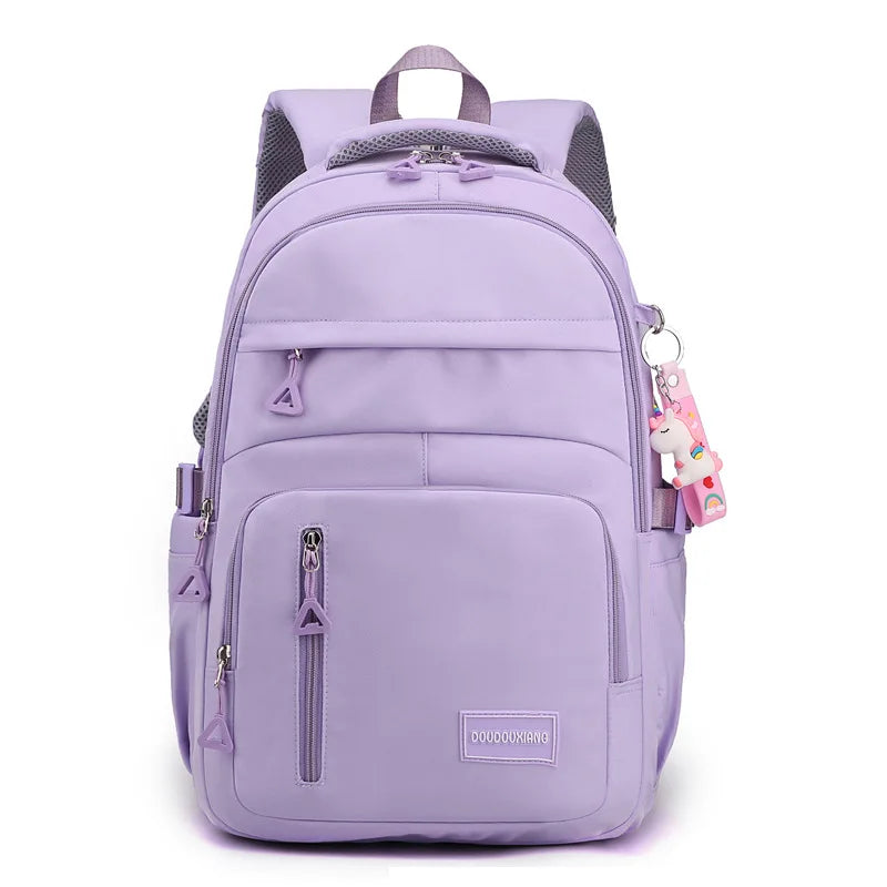 Mochila escolar de nailon con colgante para niñas, de viaje con múltiples bolsillos morral, impermeable, informal, estilo Simple