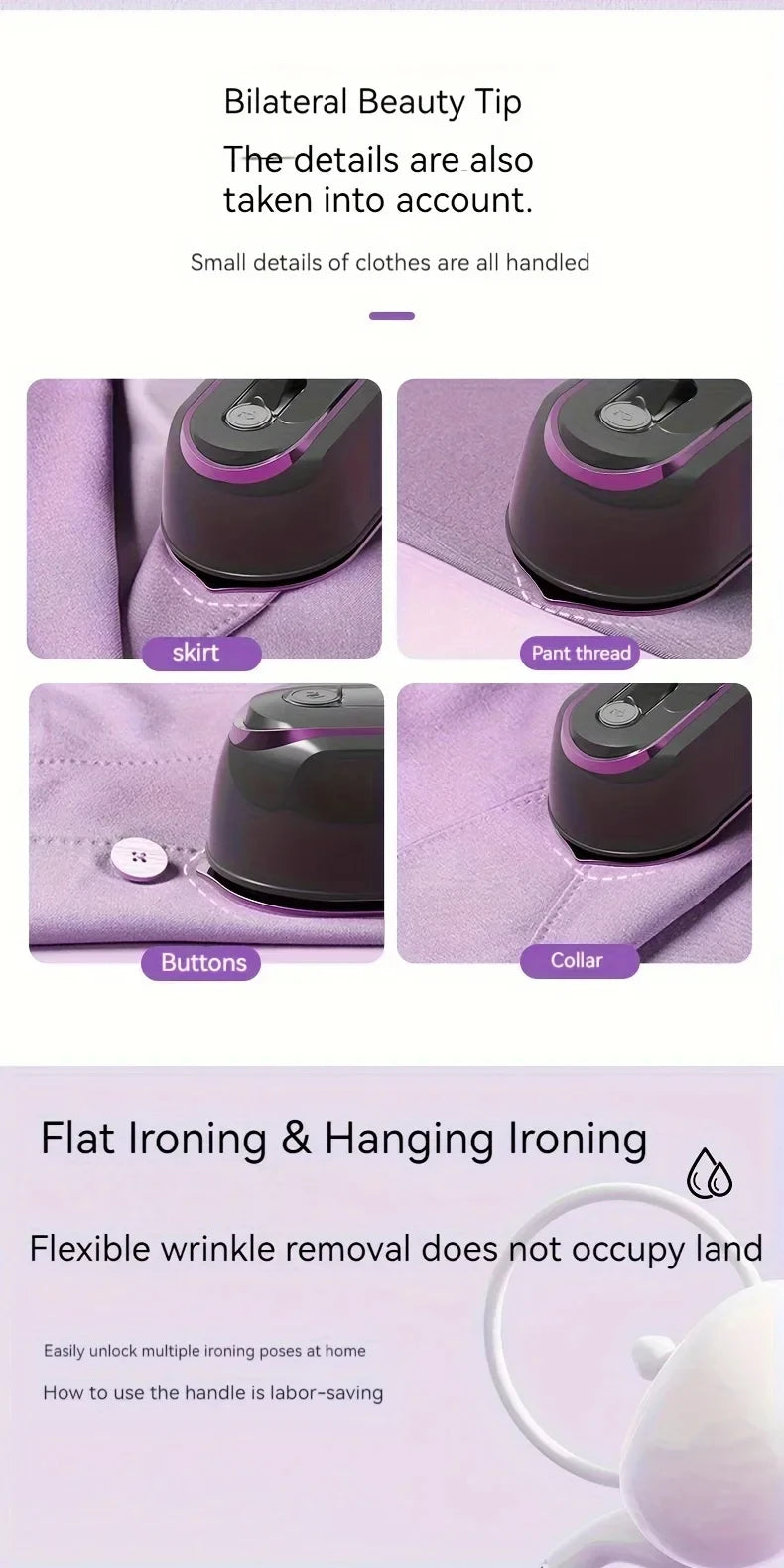 Plancha de vapor portátil para dormitorio, plancha colgante para el hogar, plegable para viajes fáciles, vestidor y planchado rápido de ropa