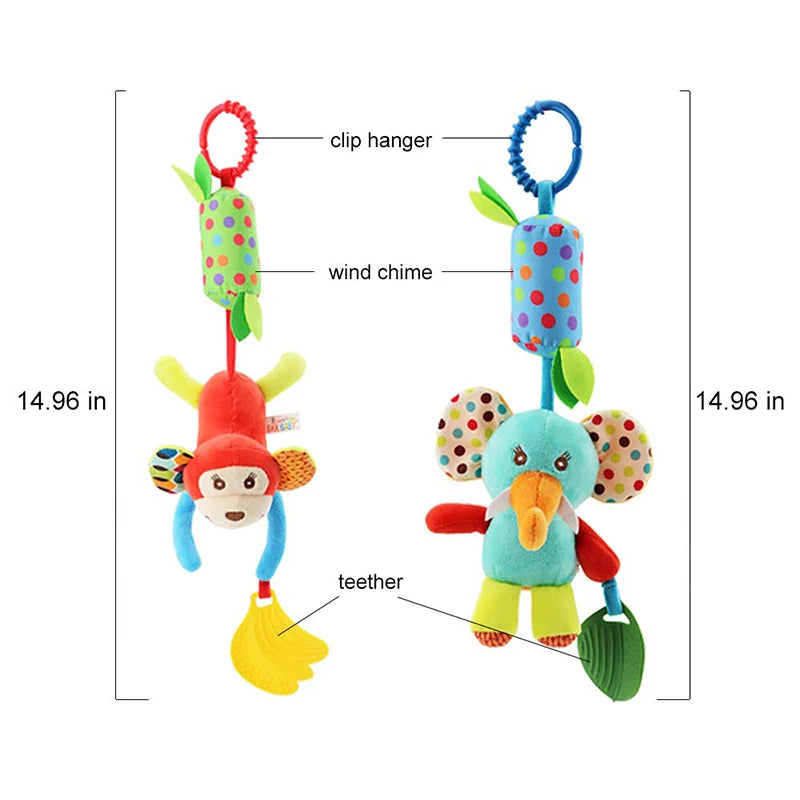 Sonajeros colgantes sensoriales para bebé, juguete de aprendizaje suave, cochecito de animales de peluche, cama de coche infantil, cuna con mordedor para bebés y niños pequeños
