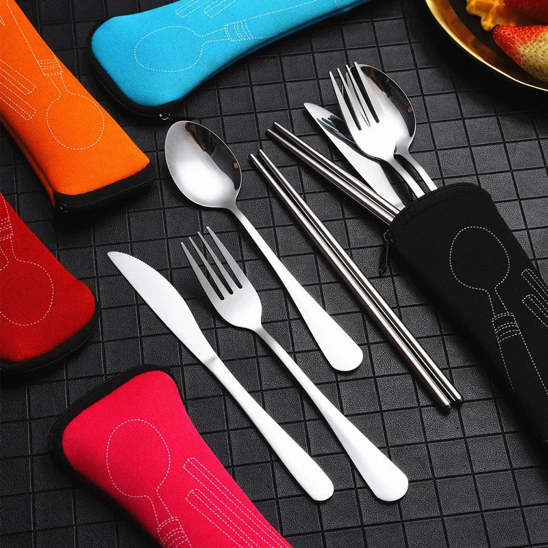 Bolsa de almacenamiento portátil para cubiertos, embalaje de viaje, caja de almacenamiento para Picnic, tenedor, cuchara, cuchillo, sin vajilla