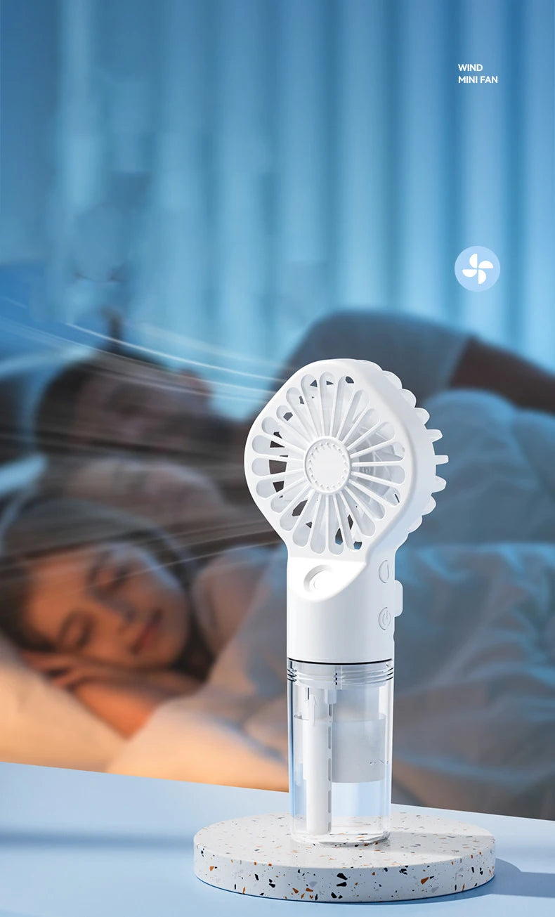 Ventilador de pulverización portátil de mano, ventilador de niebla de pulverización de agua, miniventilador de dormitorio de estudiantes, suministros de verano, herramientas de refrigeración, ventilador pequeño para exte