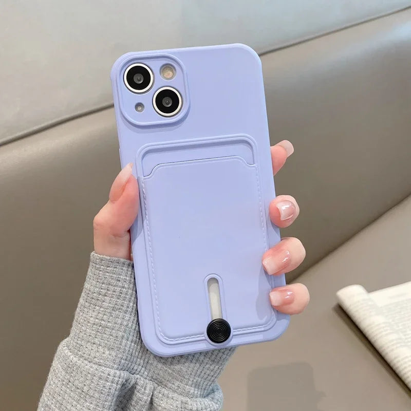 Con tarjetero funda de teléfono para iphone 16 13 14 12 11 15 pro max funda suave para iphone x xs xr max funda protección de cámara