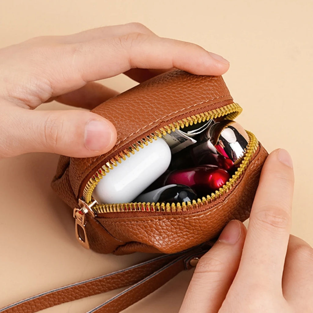 Nueva Mini Bolsa de Monedas para Mujer, Portátil, para Guardar Lápiz Labial, Monedero de Cuero PU de Moda, con Correa Antipérdida, Bolsa para Llaves, Tarjetero Pequeño