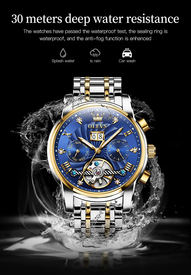 OLEVS 9910 Reloj para hombre Tourbillon de lujo Original Reloj mecánico automático Reloj luminoso resistente al agua con fecha y día con caja Reloj