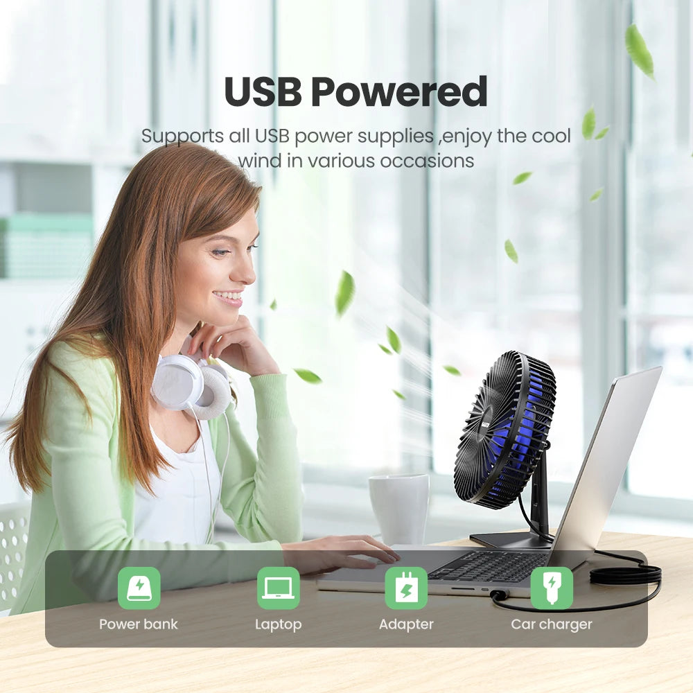 GAIATOP Ventilador de escritorio Ventilador USB portátil 90 °   Ventilador de refrigeración ajustable silencioso ajuste de 3 velocidades ultra silencioso adecuado para el hogar escritorio Oficina