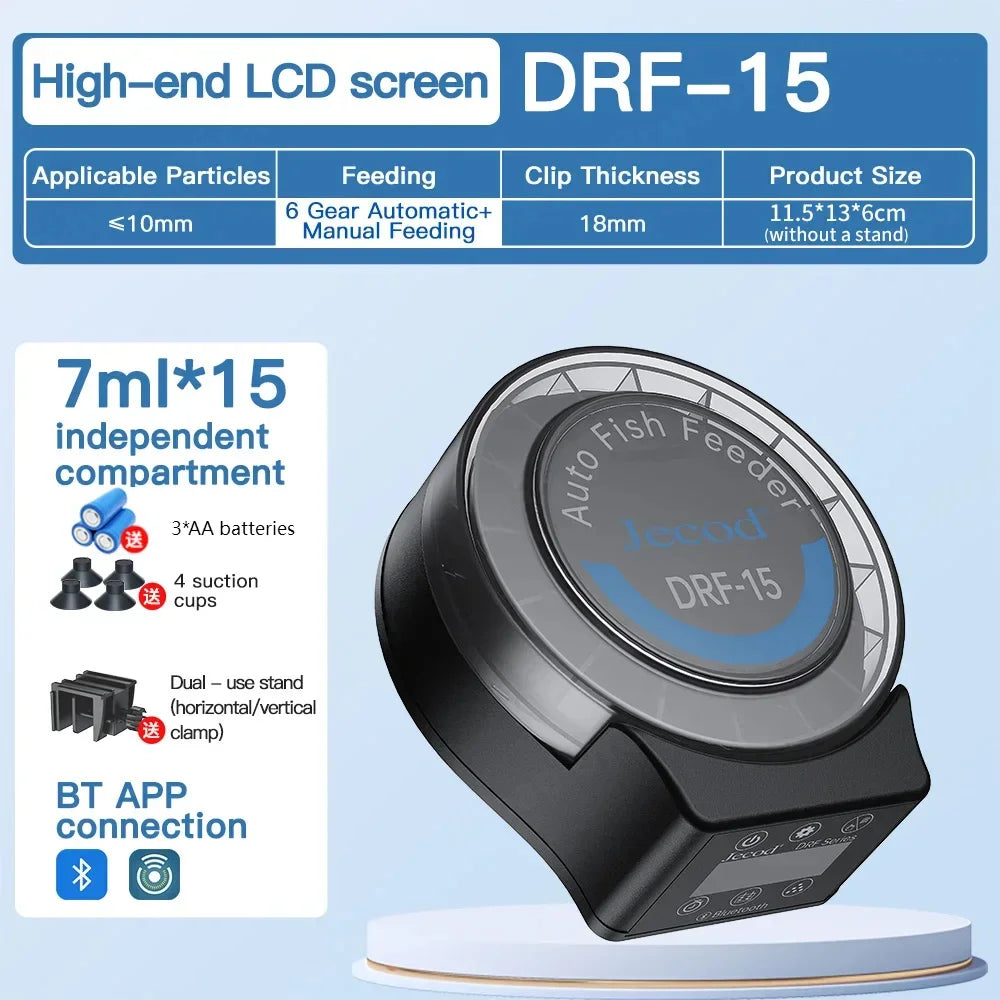 Jebao DRF-comedero automático inteligente para peces de acuario, con sincronización Digital, Control BT, alimentación, pecera pequeña, dispensador de alimentos inteligente