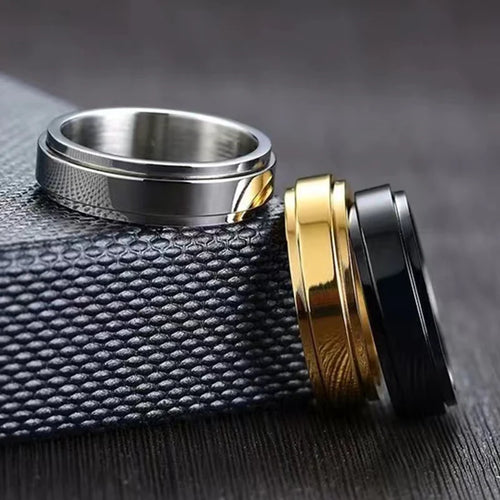 Anillo giratorio personalizado para hombres y mujeres, banda de boda giratoria de acero inoxidable de 6mm, anillo de cola masculino con inicial de fecha y nombre personalizado