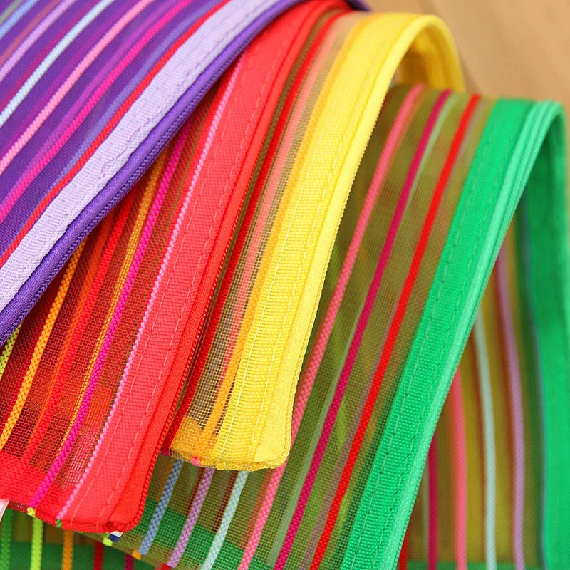 Bolsas de cosméticos de Color arcoíris, bolsa de malla de nailon para mujer, bolsa de almacenamiento multiusos, suministros escolares y de oficina