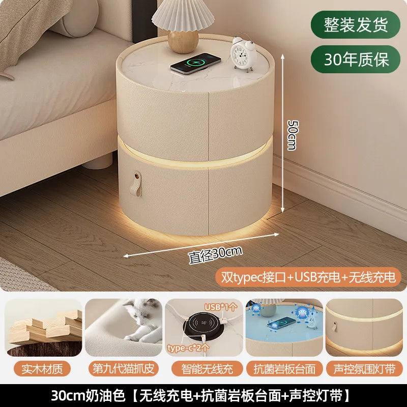 Mesitas de noche minimalistas modernas con carga inalámbrica, mesitas de noche redondas con almacenamiento, mesitas de noche seguras para dormitorio, muebles vintage Szafka Nocna para el hogar