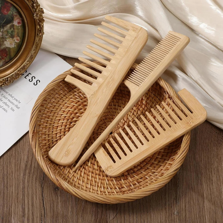 Juego de peines antiestáticos de bambú hechos a mano, peine de bambú natural para el cabello de mujeres y hombres, peines de madera para el cabello y la barba, 1 ud./3 piezas